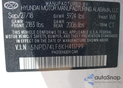 2019 Hyundai Elantra Se from USA, damaged, VIN 5NPD74LF8KH411799